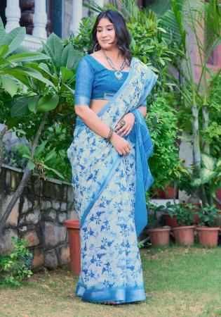 Picture of Beauteous Cotton & Linen Light Steel Blue Saree
