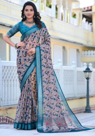 Picture of Well Formed Cotton & Linen Light Slate Grey Saree