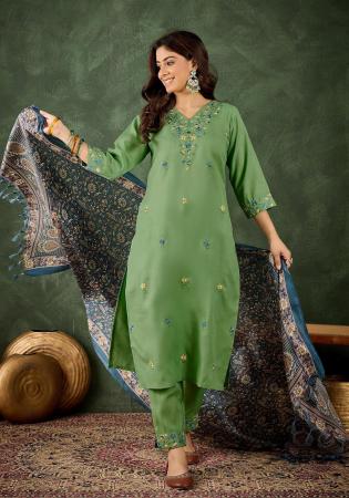 Picture of Silk Dark Olive Green Readymade Salwar Kameez