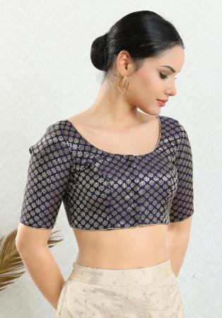 Picture of Superb Chiffon Navy Blue Designer Blouse