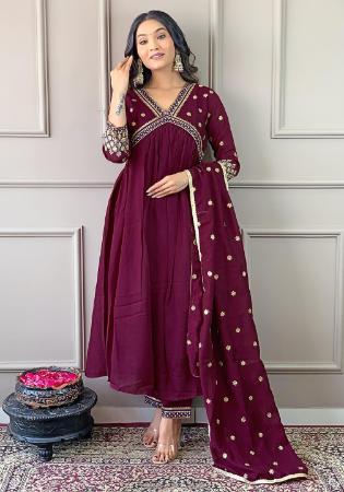 Picture of Stunning Silk Maroon Readymade Salwar Kameez