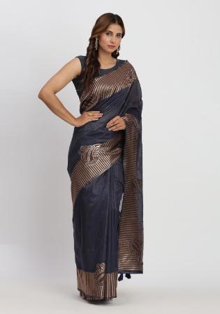 Picture of Gorgeous Cotton & Linen Dark Slate Grey Saree