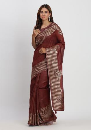 Picture of Comely Cotton & Linen Maroon Saree