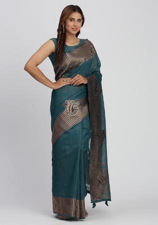 Picture of Wonderful Cotton & Linen Dark Slate Grey Saree