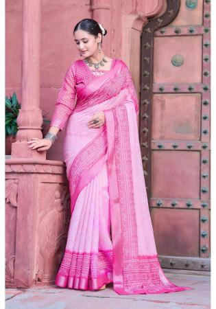 Picture of Fine Cotton & Linen Pink Saree