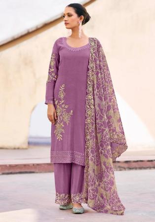 Picture of Beautiful Chiffon Plum Straight Cut Salwar Kameez