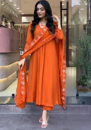 Picture of Chiffon & Silk Tomato Readymade Salwar Kameez