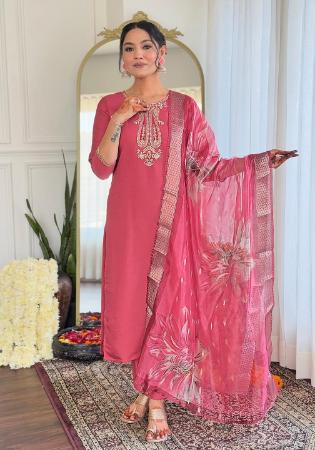 Picture of Chiffon & Silk Pale Violet Red Readymade Salwar Kameez