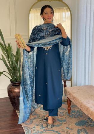 Picture of Chiffon & Silk Dark Slate Blue Readymade Salwar Kameez