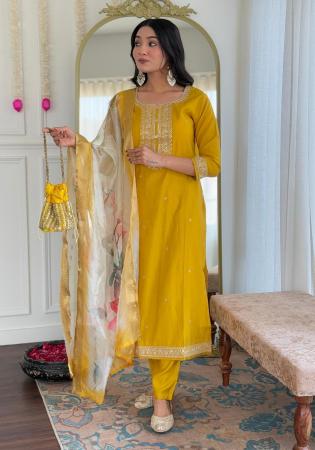 Picture of Chiffon & Silk Dark Golden Rod Readymade Salwar Kameez