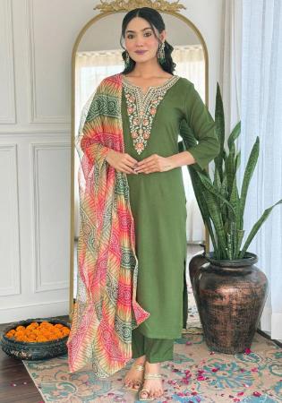 Picture of Chiffon & Silk Dark Olive Green Readymade Salwar Kameez