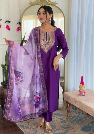 Picture of Chiffon & Silk Purple Readymade Salwar Kameez