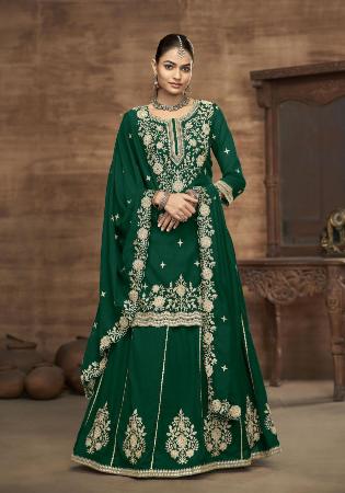 Picture of Pretty Silk Dark Green Straight Cut Salwar Kameez