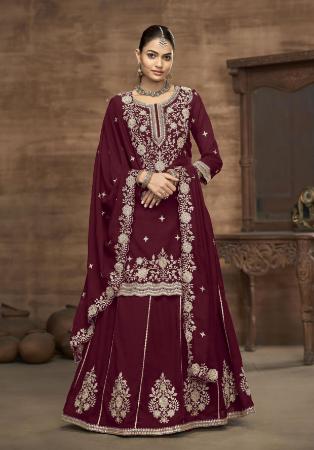 Picture of Taking Silk Maroon Straight Cut Salwar Kameez