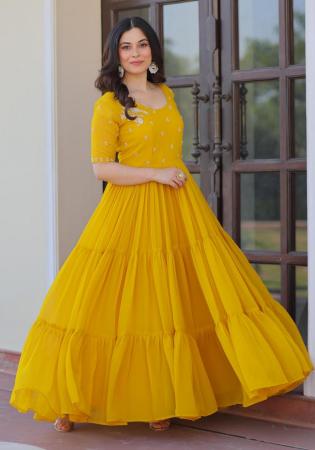 Picture of Graceful Georgette Dark Golden Rod Readymade Gown