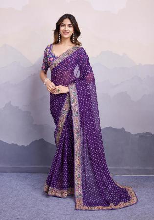 Picture of Bewitching Georgette Purple Saree
