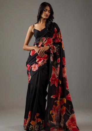 Picture of Pretty Chiffon Black Saree