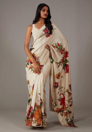 Picture of Excellent Chiffon Off White Saree