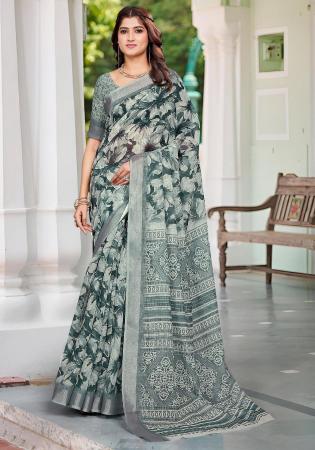 Picture of Pleasing Cotton & Linen Light Slate Grey Saree
