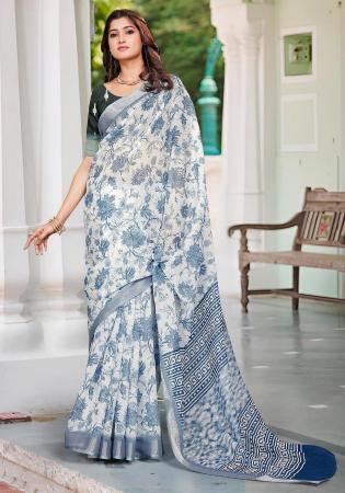 Picture of Nice Cotton & Linen Light Slate Grey Saree