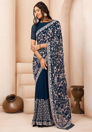 Picture of Sublime Georgette Midnight Blue Saree