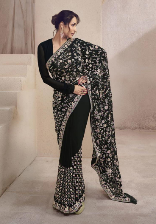 Picture of Sightly Georgette Black Saree