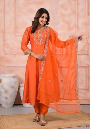 Picture of Chiffon & Silk Tomato Readymade Salwar Kameez