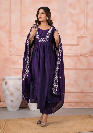 Picture of Chiffon & Silk Dark Slate Blue Readymade Salwar Kameez