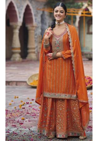 Picture of Excellent Chiffon Chocolate Straight Cut Salwar Kameez
