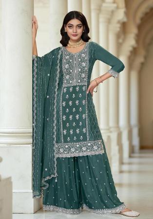 Picture of Sightly Chiffon Teal Readymade Salwar Kameez