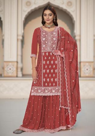 Picture of Fine Chiffon Indian Red Readymade Salwar Kameez
