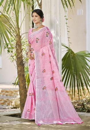 Picture of Bewitching Linen Pale Violet Red Saree