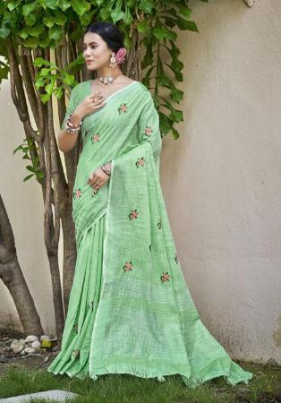 Picture of Fine Linen Dark Sea Green Saree