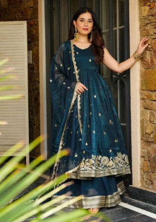 Picture of Fine Silk Dark Slate Grey Readymade Salwar Kameez