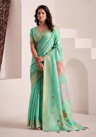 Picture of Nice Linen Dark Sea Green Saree