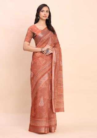 Picture of Gorgeous Cotton & Linen Indian Red Saree