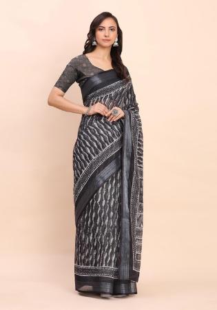 Picture of Classy Cotton & Linen Black Saree