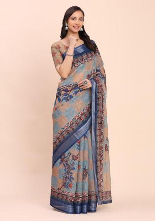 Picture of Enticing Cotton & Linen Steel Blue Saree
