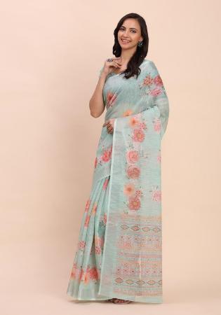 Picture of Bewitching Cotton & Linen Dark Sea Green Saree