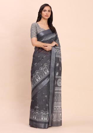 Picture of Delightful Cotton & Linen Dim Gray Saree