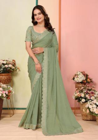 Picture of Comely Organza Dark Sea Green Saree