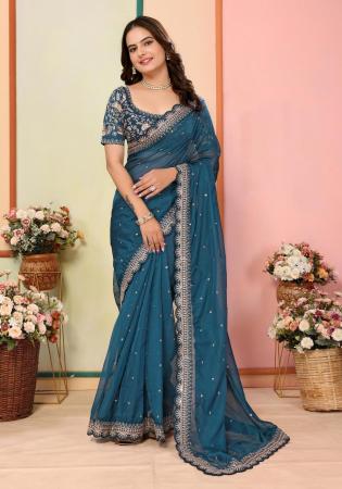 Picture of Well Formed Organza Midnight Blue Saree