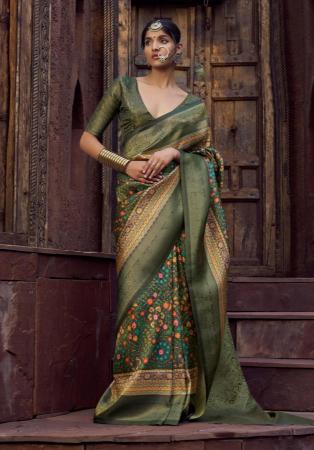 Picture of Taking Silk Dark Olive Green Saree