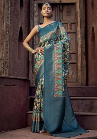Picture of Lovely Silk Steel Blue Saree