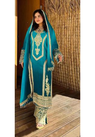 Picture of Exquisite Chiffon Navy Blue Straight Cut Salwar Kameez