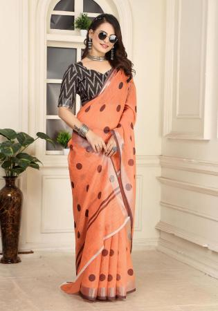 Picture of Enticing Cotton & Linen Chocolate Saree