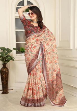 Picture of Pretty Cotton & Linen Tan Saree