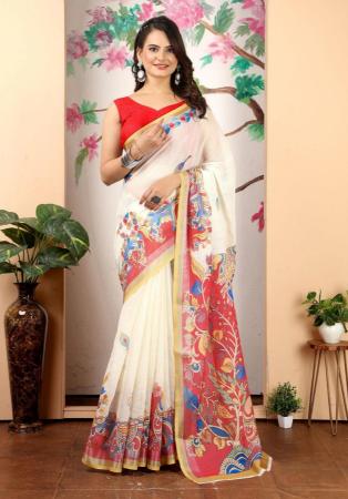 Picture of Statuesque Cotton & Linen Antique White Saree