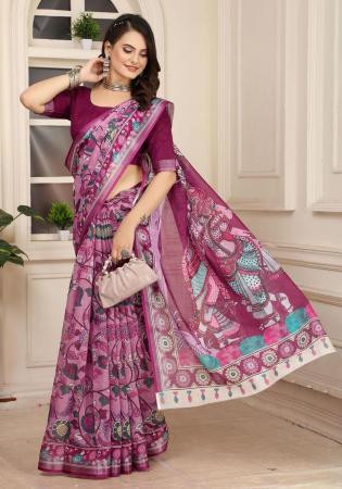 Picture of Fascinating Cotton & Linen Plum Saree