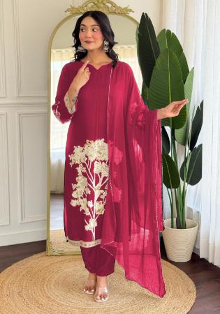 Picture of Delightful Chiffon Maroon Readymade Salwar Kameez